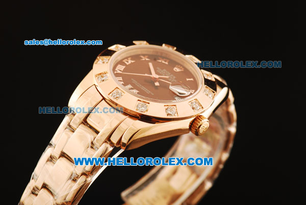 Rolex Datejust Swiss ETA 2836 Automatic Movement Full Rose Gold with Brown Dial and Diamond Bezel - Click Image to Close